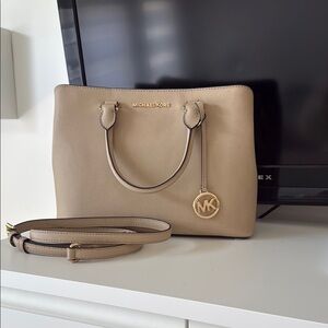 Michael Kors Beige Satchel with Gold Accents
